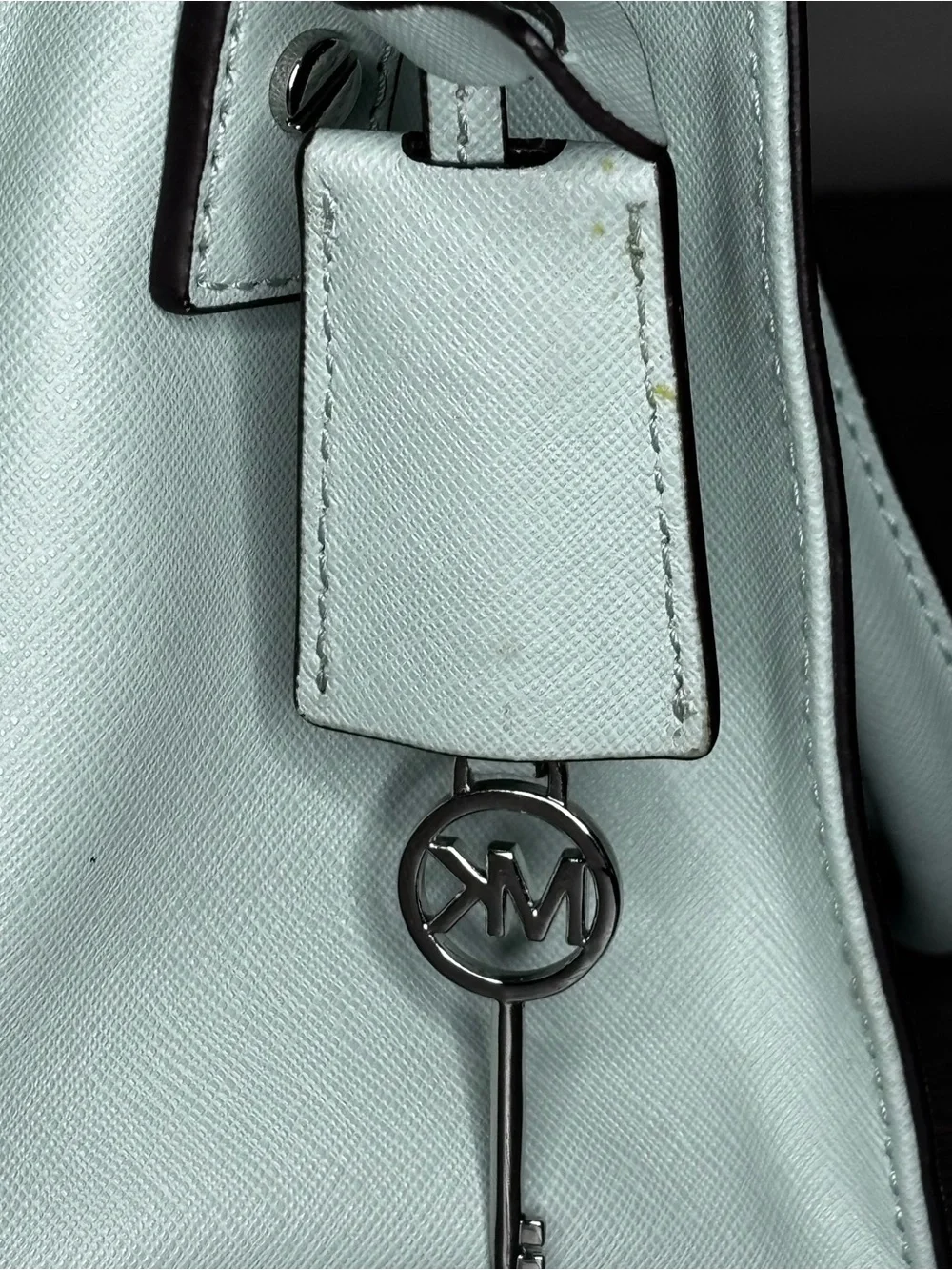 Michael Kors Hamilton Mint Green Saffiano Leather Satchel Tote Silver Lock Bag